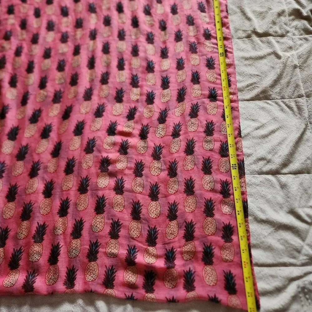 Vintage Y2K women pink & brown gauze scarf pineapples pattern cottage core boho